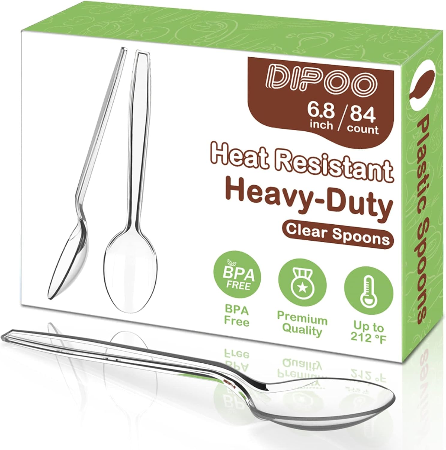 6.8" Clear Plastic Spoons Heavy Duty with Heat Resistant & BPA Free  Solid and Durable Plastic Cutlery  Premium Disposable Spoons for Party Supply(84 Count)