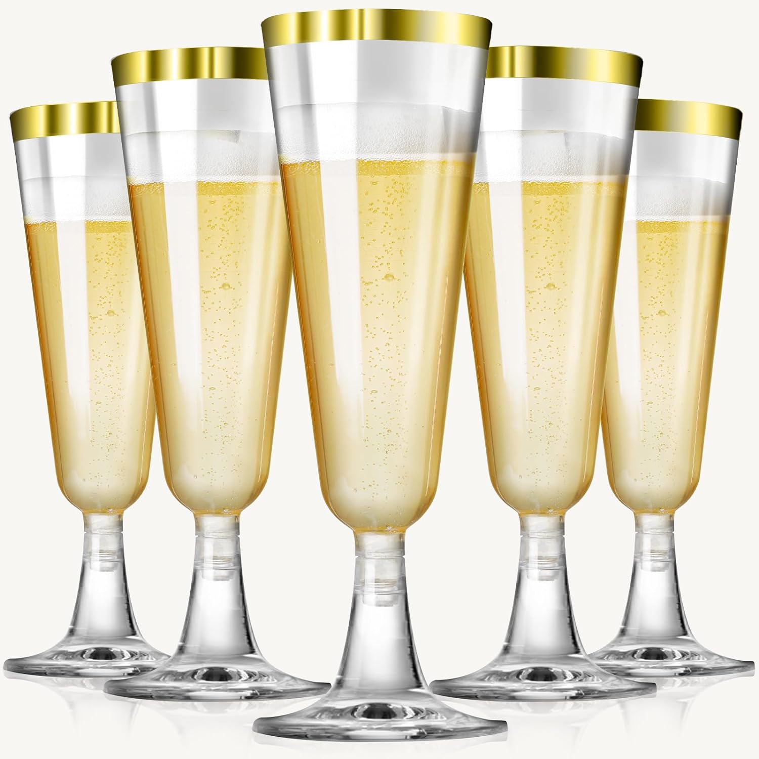 SUREHOME Champagne Flutes Plastic Champagne Glasses Disposable 100 Pack 5 Oz Gold Rim Mimosa Glasses Acrylic Wedding Toasting Cocktail Cups for New Years Eve Party Supplies 2026 New Years Decorations