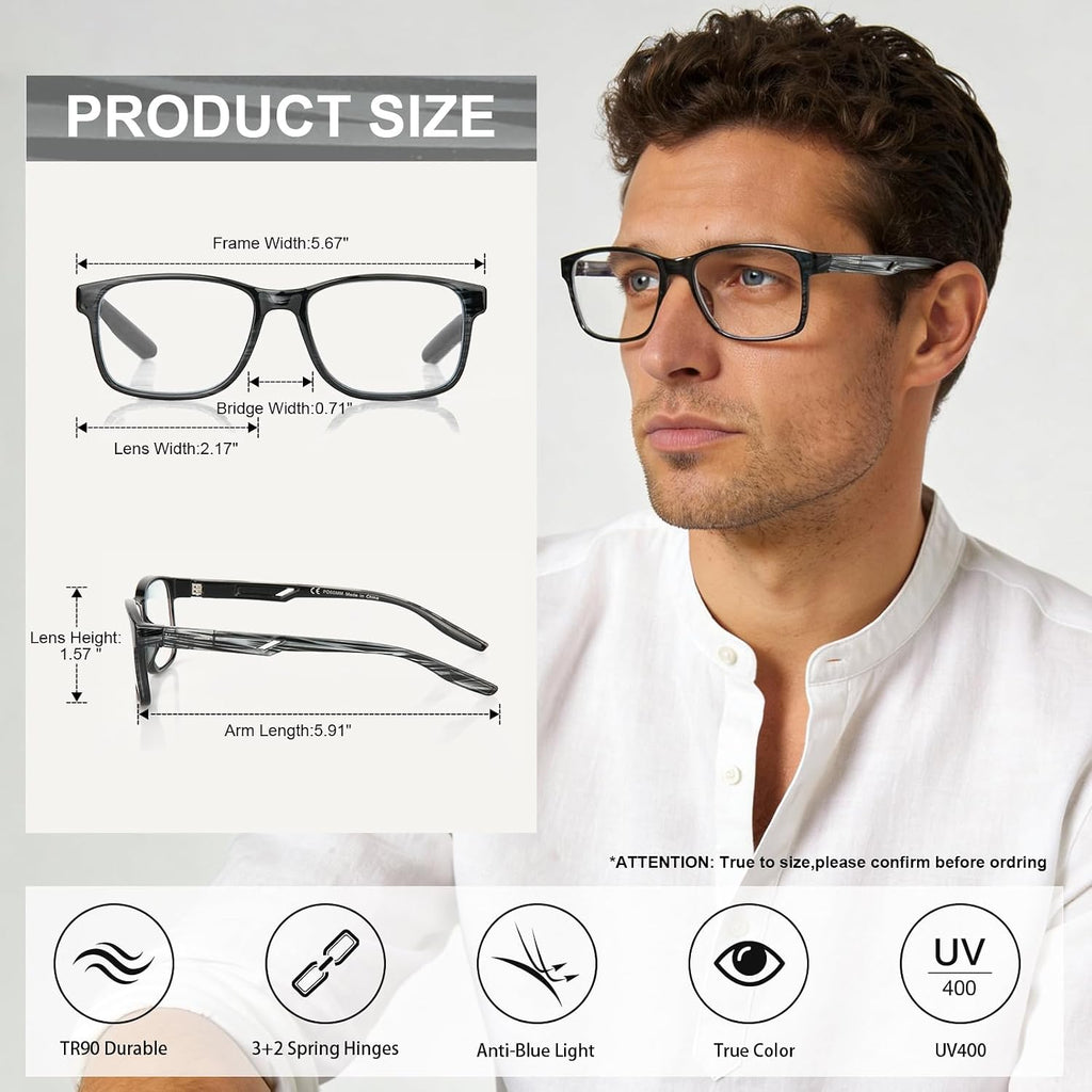 SKYOAK 2 Pack Ultra-light Reading Glasses for Men  Stylish Frame Design Blue Light Blocking Readers with Spring Hinge