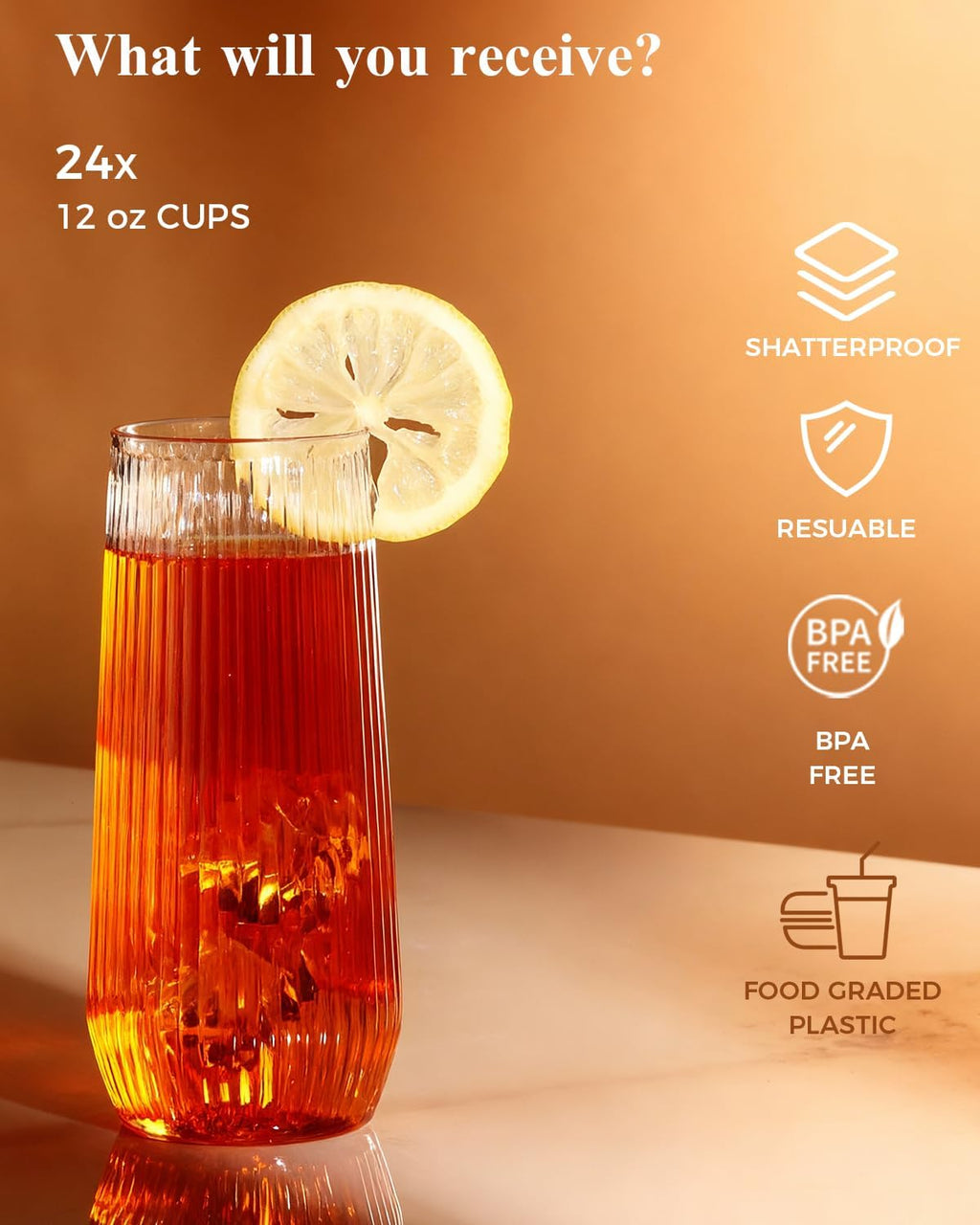 BESTSTAR 48 Pack Disposable Ribbed Origami Ripple Plastic Glasses Set - 24 9 OZ Stemless Champagne Flutes & 24 12OZ Cups  BPA-Free Shatterproof Clear Drinkware for Weddings  Parties & Events (Clear)