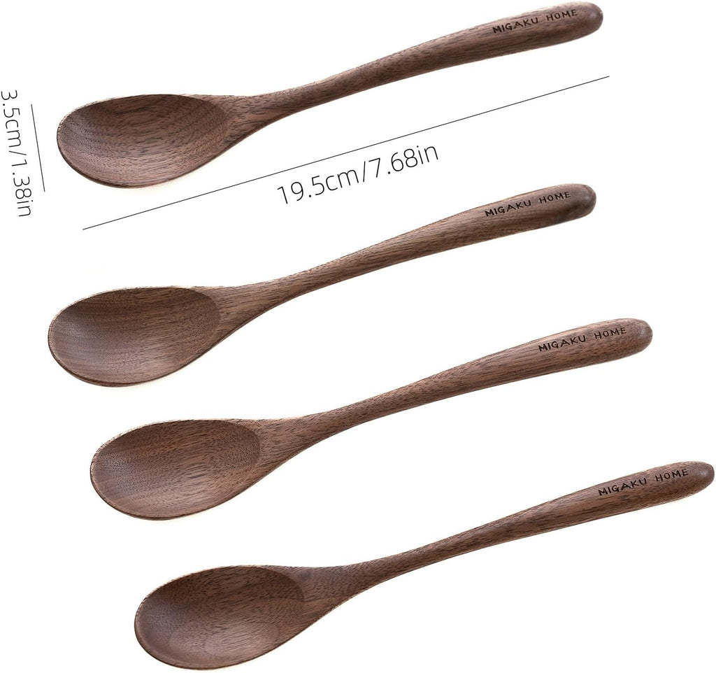 Black Walnut Wooden Spoons  4pcs Soup Spoons for Eating  Eco-Friendly Japanese Kitchenware Set  Natural Wood Utensils for Cooking Mixing Stirring