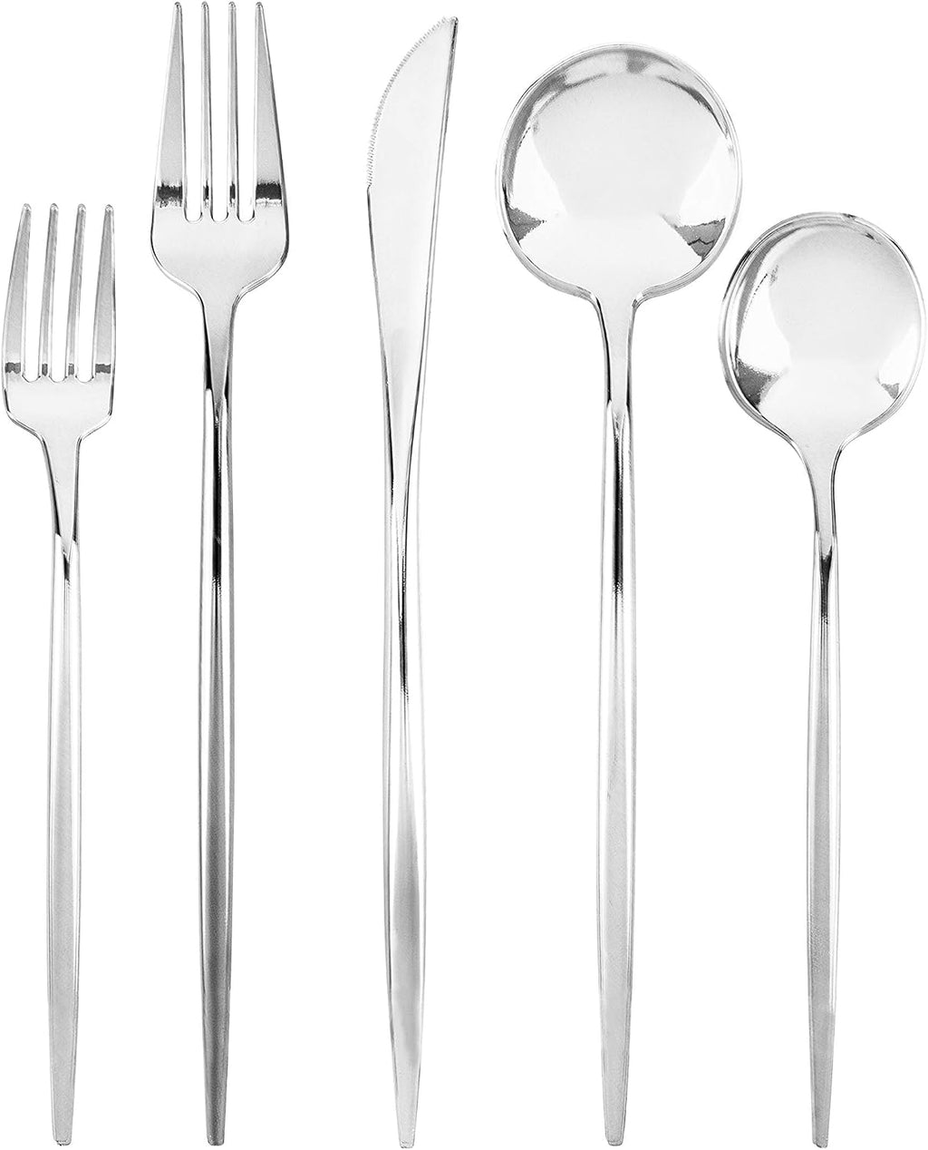 Novelty Modern Flatware  Cutlery  Disposable Plastic Salad forks Luxury Silver 64 Count