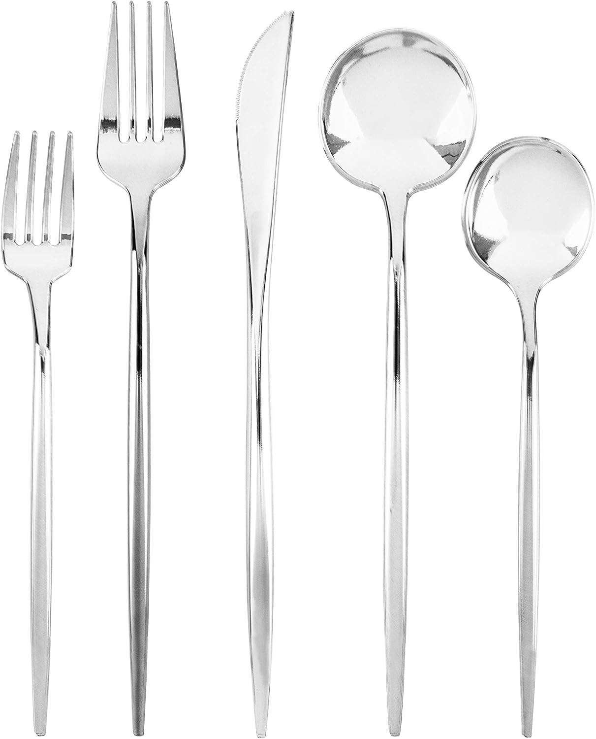 Novelty Modern Flatware  Cutlery  Disposable Plastic Salad forks Luxury Silver 64 Count