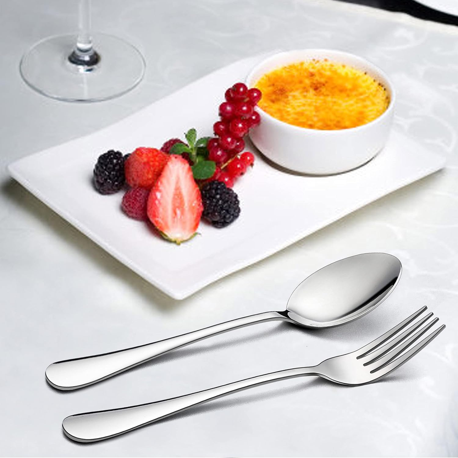 LIANYU 24-Piece Forks and Spoons Silverware Set  12 Teaspoon and 12 Salad Fork  Stainless Steel Flatware Cutlery Set for Home Kitchen Hotel  Mirror Finished  Dishwasher Safe