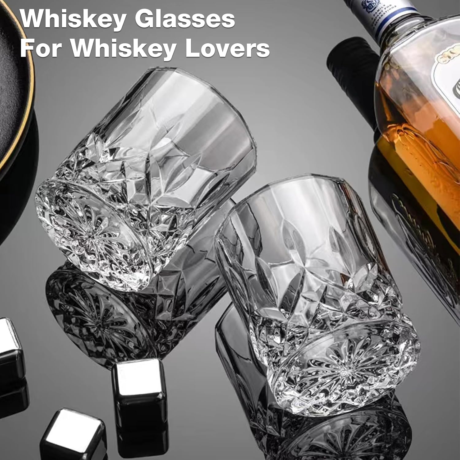Crystal Whiskey Glasses Set of 8(Buy 6  get 2 Free)  11 OZ Old Fashioned Whiskey Glasses  Bourbon Cocktail Rocks Glasses  Clear Bar Glasses for Drinking Scotch Vodka Tequila Rum Gift for Men