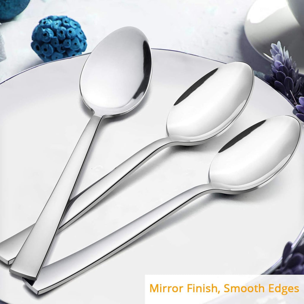 Dinner Spoons Set of 12  E-far 7.9 Inch Stainless Steel Soup Spoons Tablespoons for Home  Kitchen or Restaurant  Non-toxic & Mirror Polished  Squared Edge & Dishwasher Safe
