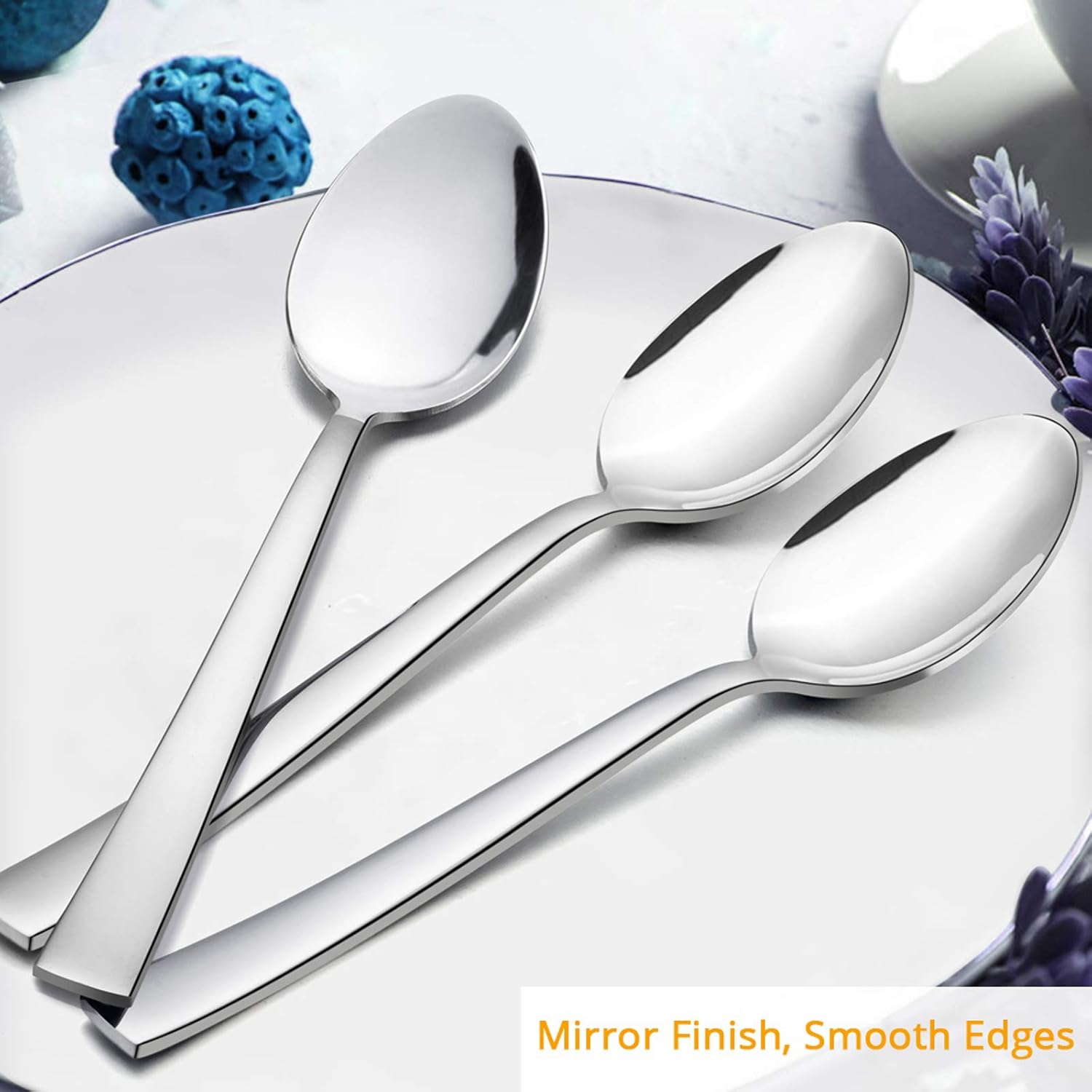 Dinner Spoons Set of 12  E-far 7.9 Inch Stainless Steel Soup Spoons Tablespoons for Home  Kitchen or Restaurant  Non-toxic & Mirror Polished  Squared Edge & Dishwasher Safe
