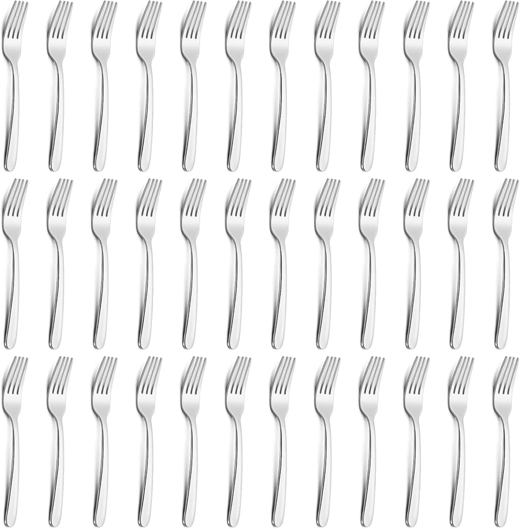 Pleafind 36-Pcs Salad Forks Set (7.1 inch)  Stainless Steel Flatware Forks Silverware  Mirror Polished Dessert Forks Bulk Set  Small Metal Forks for Home  Kitchen  Restaurant  Dishwasher Safe