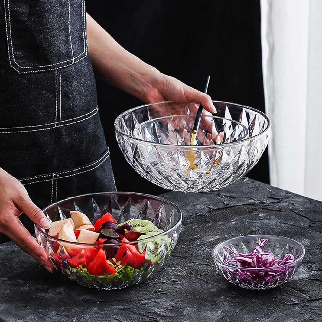 Le'raze Glass Diamond Design Bowl - Decorative Centerpiece for Kitchen & Home Decor  Great for Dining  Living Room  Serving  Salad  Pasta  Candy  Fruit
