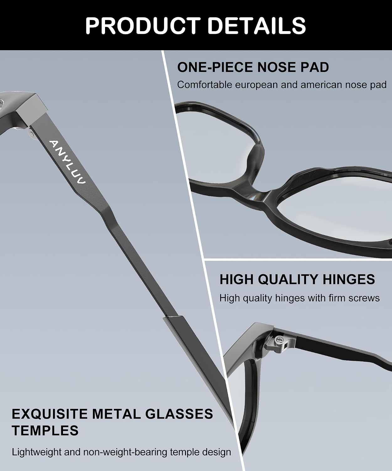 ANYLUV Blue Light Glasses for Men  Lightweight Computer Gaming Glasses  Stylish Anti Eyestrain Blue Light Blocking Men