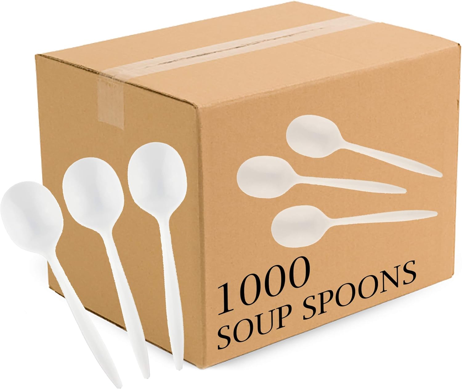 Plasticpro Cutlery Plastic Soup Spoons Medium Weight Disposable Silverware (White 1000 Soup Spoons)