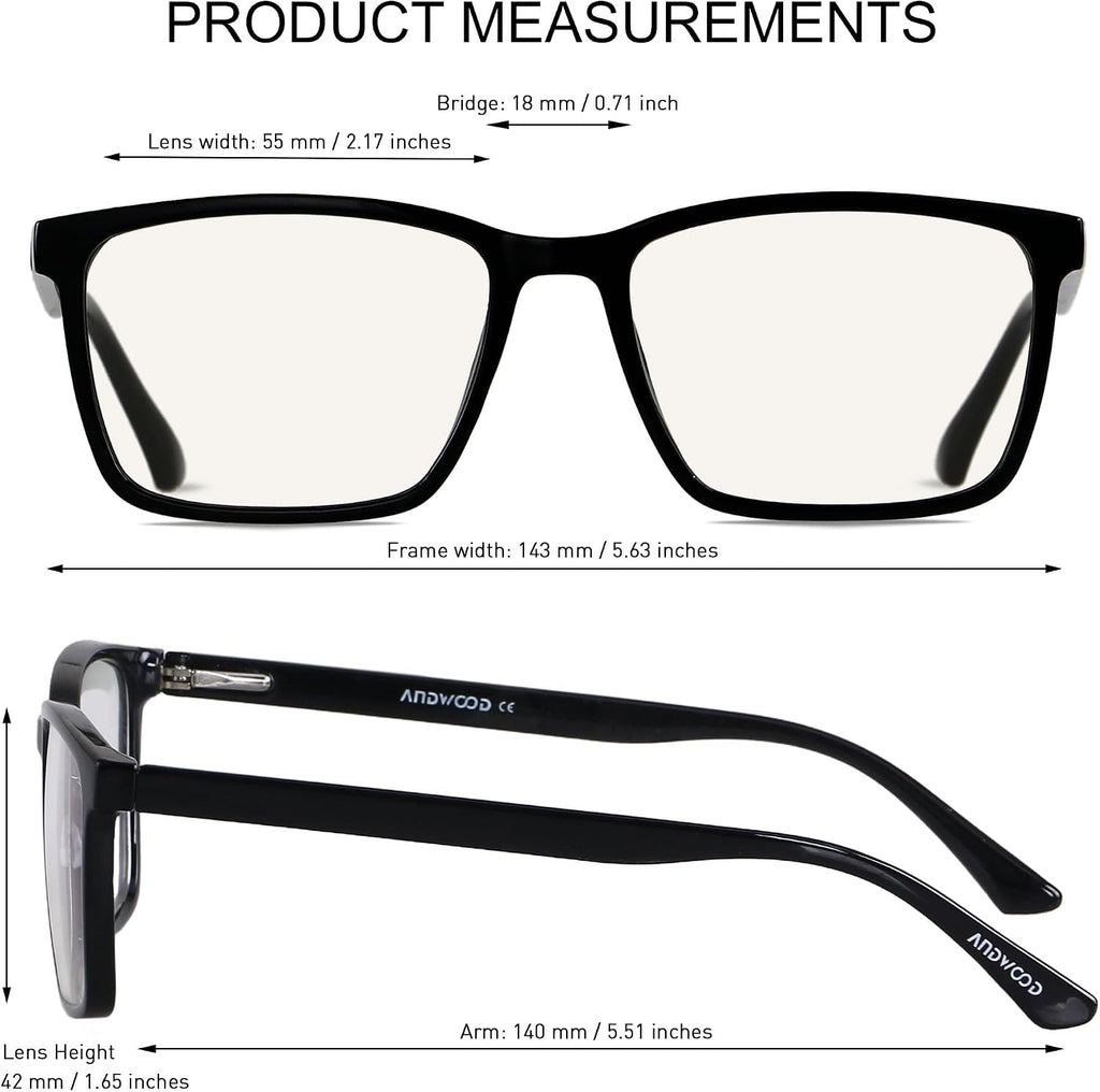 ANDWOOD Blue Light Blocking Glasses Men Women Computer Filter Large Frame Bluelight Blocker Anti Blue Ray Lightweight AR002