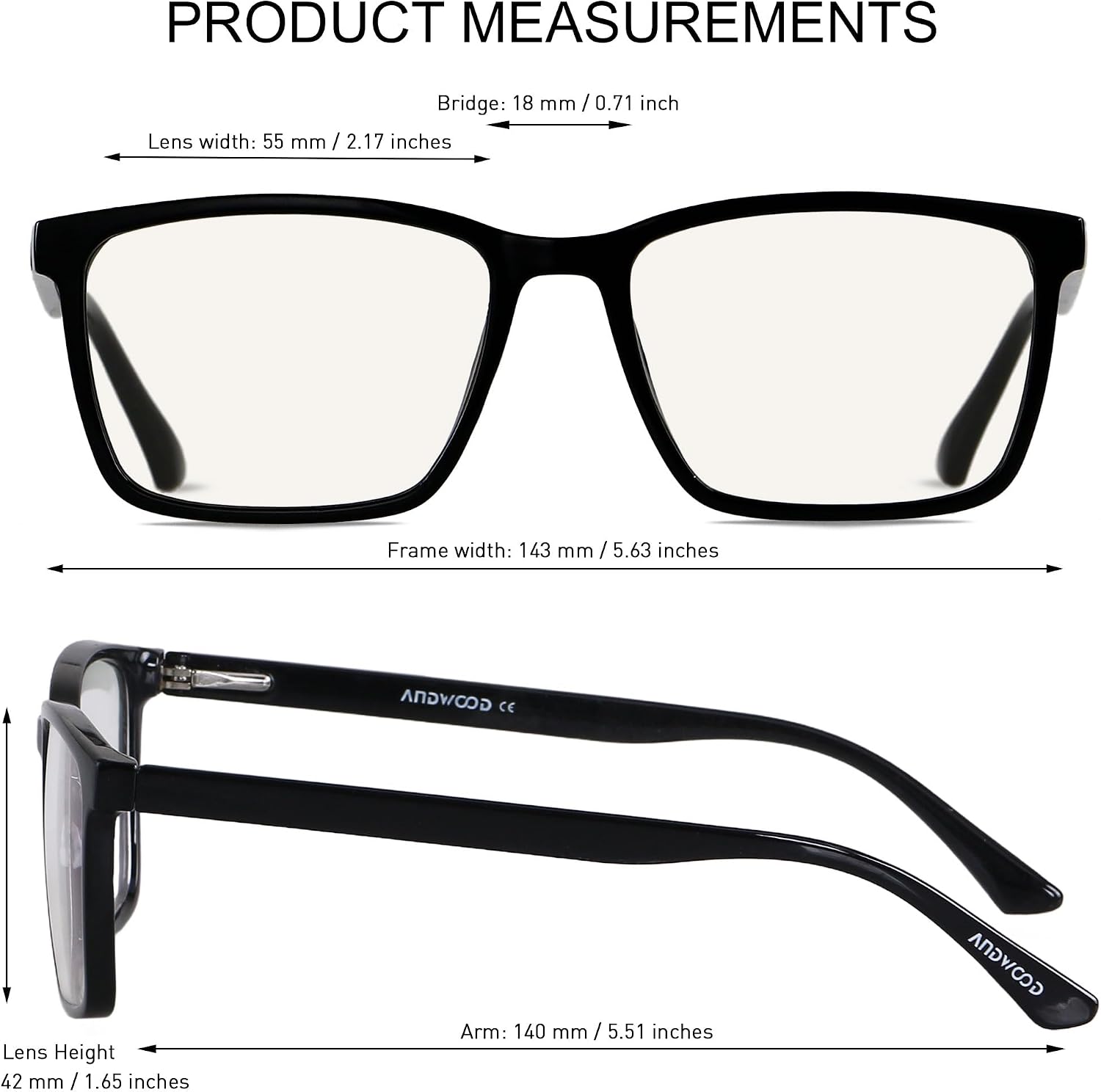 ANDWOOD Blue Light Blocking Glasses Men Women Computer Filter Large Frame Bluelight Blocker Anti Blue Ray Lightweight AR002