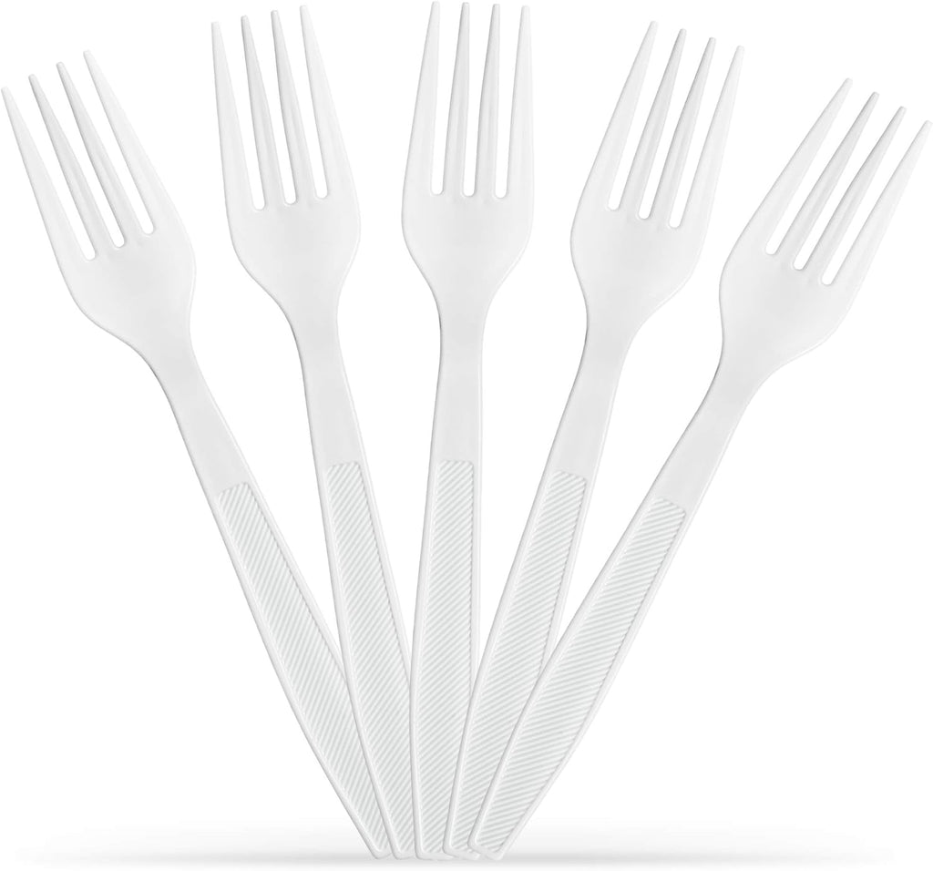 500 Count Extra Heavy duty Plastic Forks  Disposable White Fork  Heavyweight Bulk Cutlery for Dinner  Events  Catering  Parties & Takeout