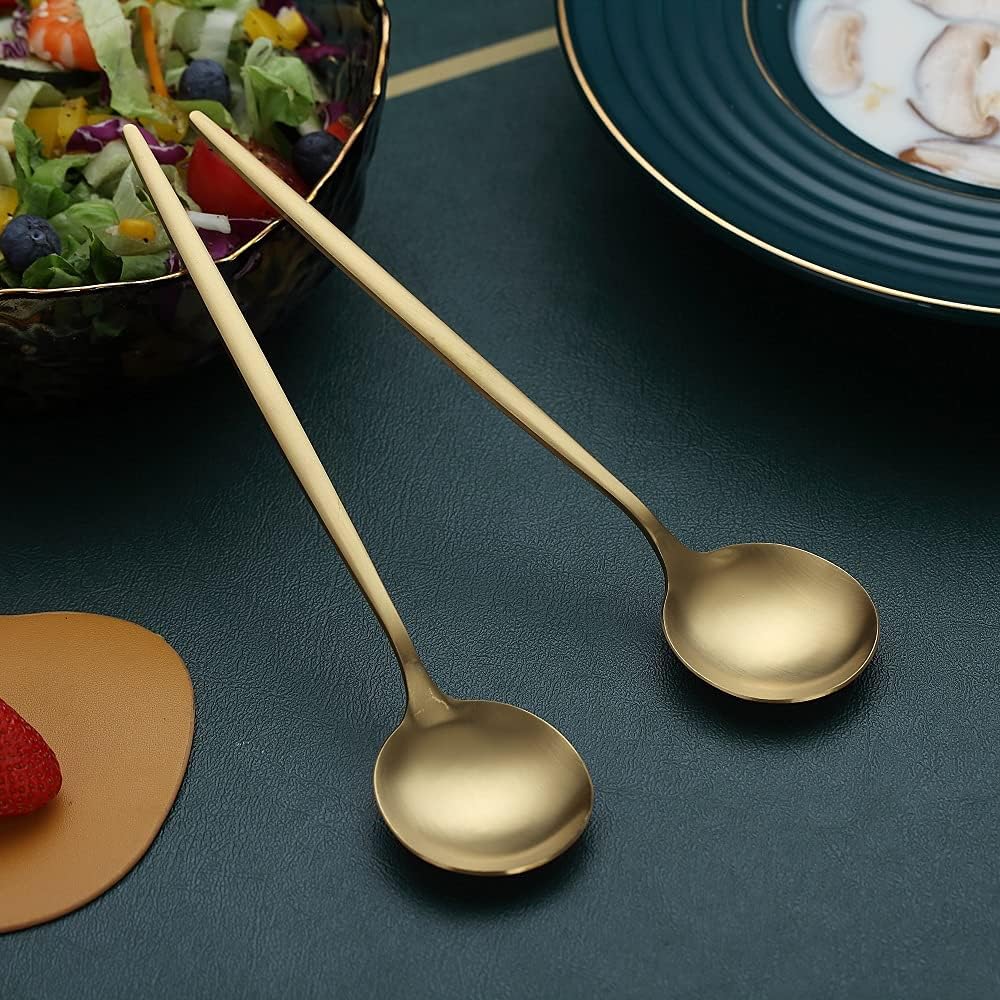 Matt Gold 6 Piece Dinner Spoons - 8.1'' Stainless Steel Tablespoons  Soup & Dessert Spoons  Silverware for Home  Kitchen or Restaurant  Dishwasher Safe