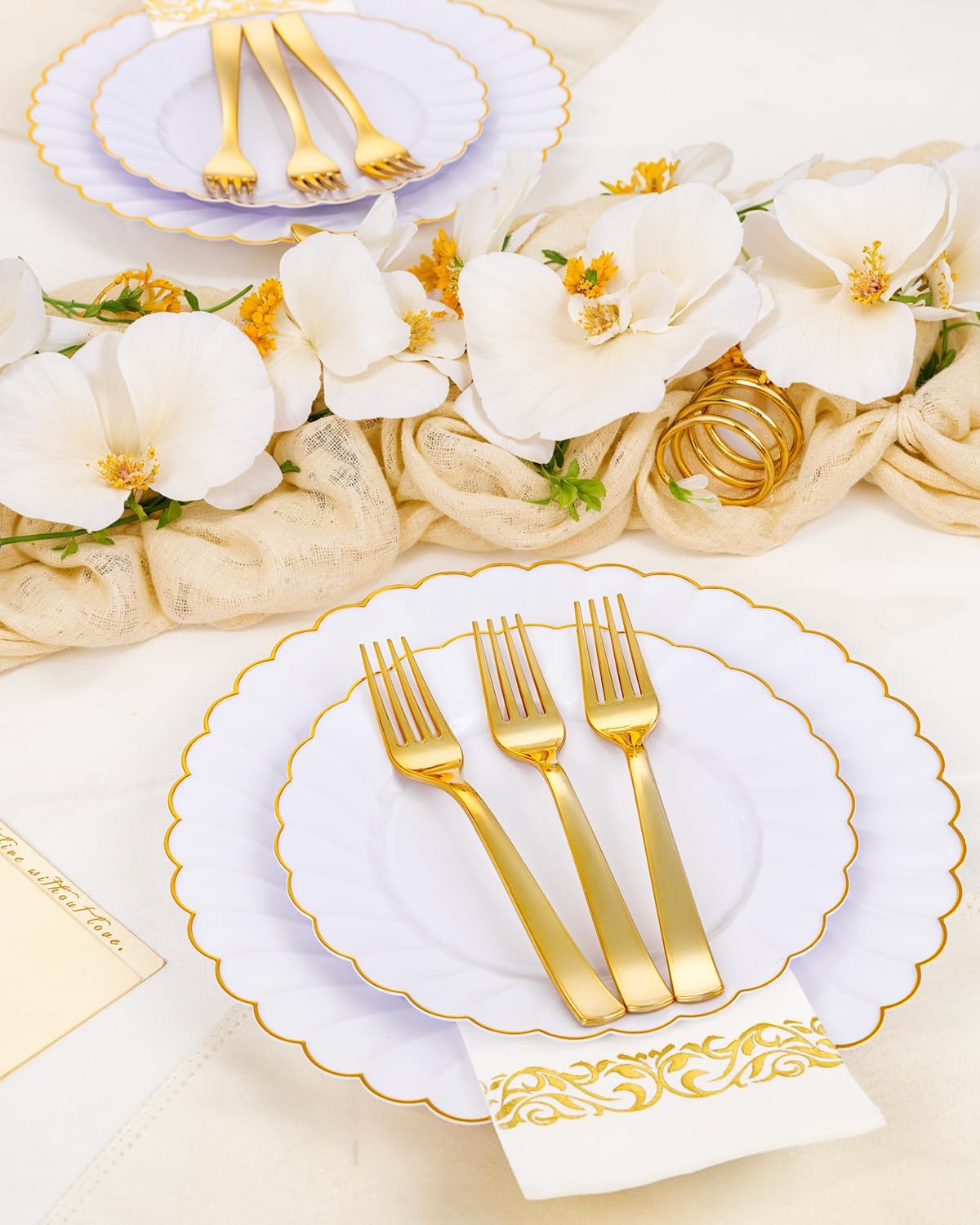 YOUBET 50PCS Gold Plastic Forks - Heavy Duty Plastic Forks - Solid Durable Gold Disposable Silverware for Party Picnic Wedding and Daily Use
