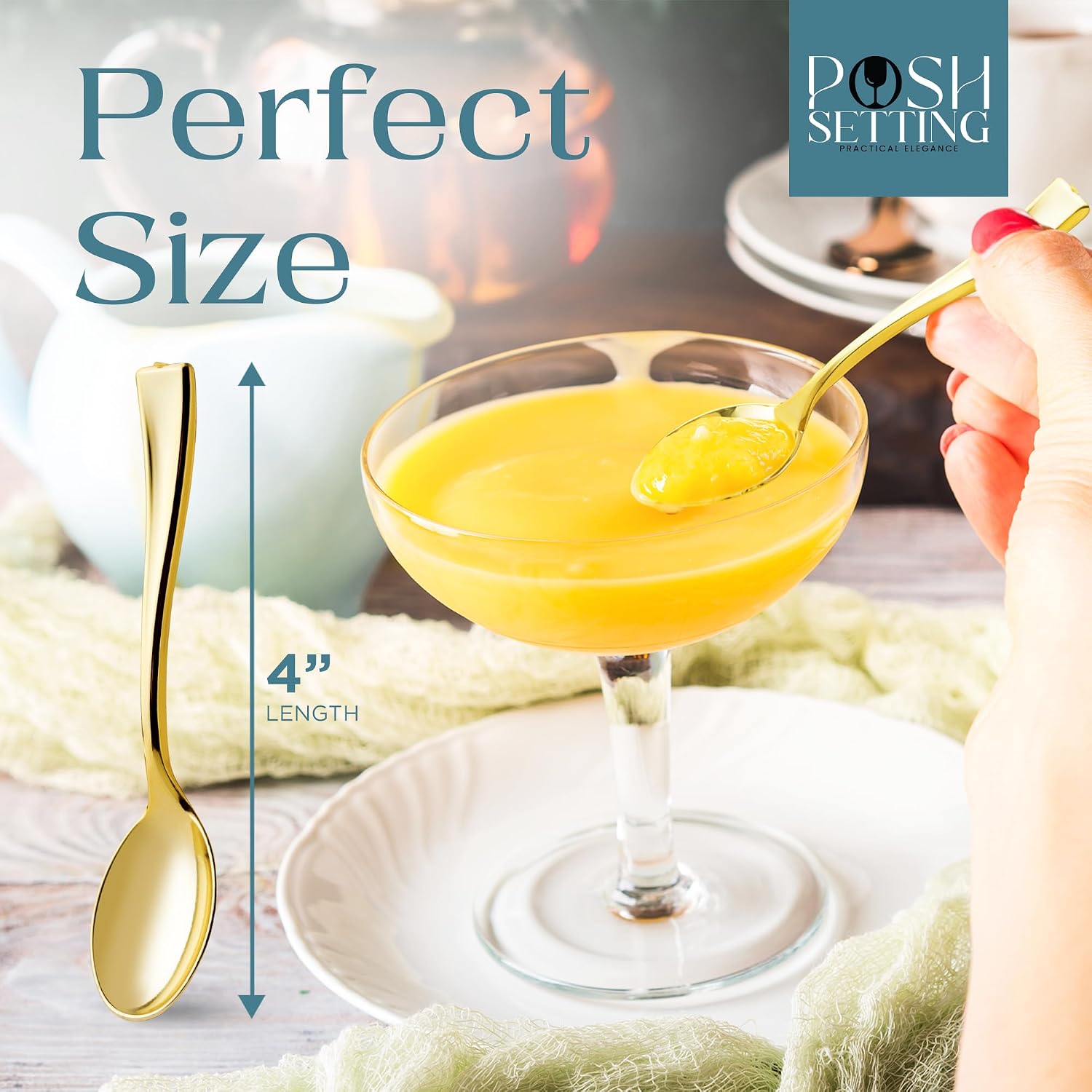 Posh Setting Plastic Mini Gold Spoons  4 inch Gold Dessert Spoon Disposable  Small Plastic Spoons for Dessert  Tiny Little Appetizer Spoon Golden (80 Pack)