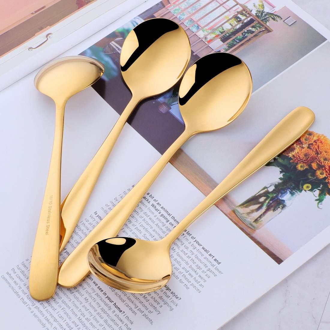 Buyer Star Bouillon Spoon Sets  7-Inch Round Soup Spoons  Stainless Steel Finished Table Dinner Spoons