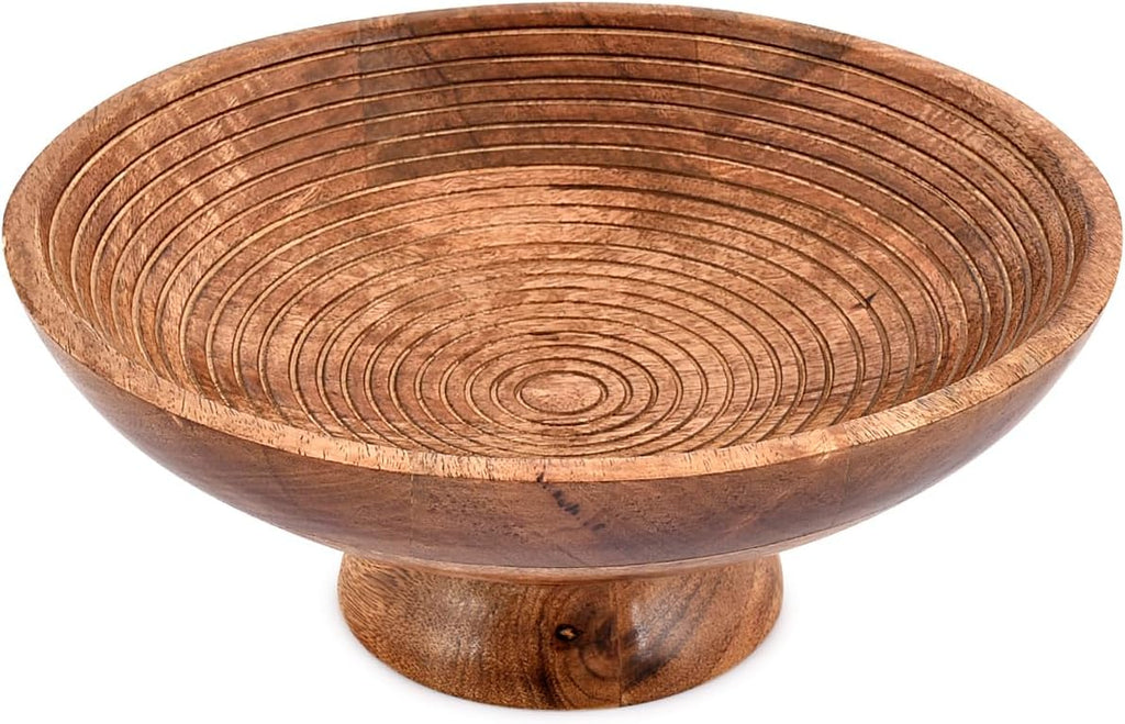 NIRMAN FRUIT BOWL Mango Wood Round Shaped Serving Bowl For Fruit Dessert Platter Tray Dish Kitchen Dining Fruit Dessert Snack (12" x 12" x 5")