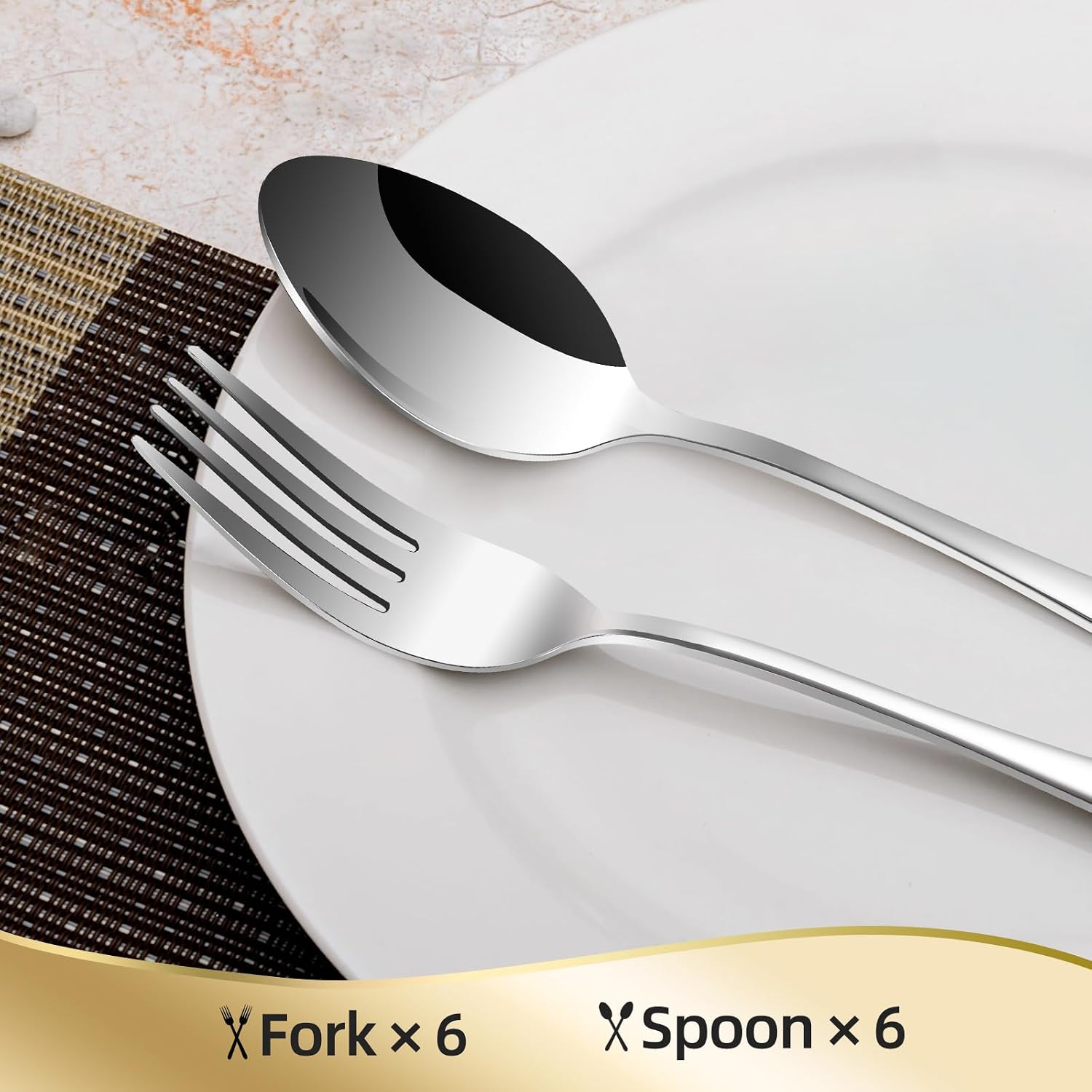 12 Pieces Spoons and Forks Set Food Grade Stainless Steel Flatware Cutlery Set 6 Forks(6.8 inch) and 6 Spoons(6.6inch) Silverware Set for Home Kitchen Restaurant-Mirror Polished & Dishwasher Safe