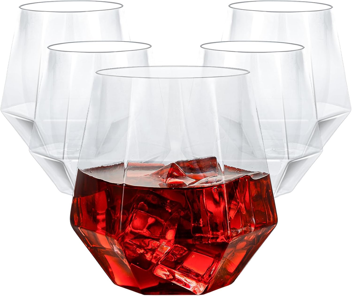 Goodluck 40 PCS Diamond Stemless Plastic Wine Whiskey Glasses  12 Oz Disposable Cocktail Glasses  Suitable for Weddings  Birthday Parties  Family Gatherings  Bars  etc (Clear)