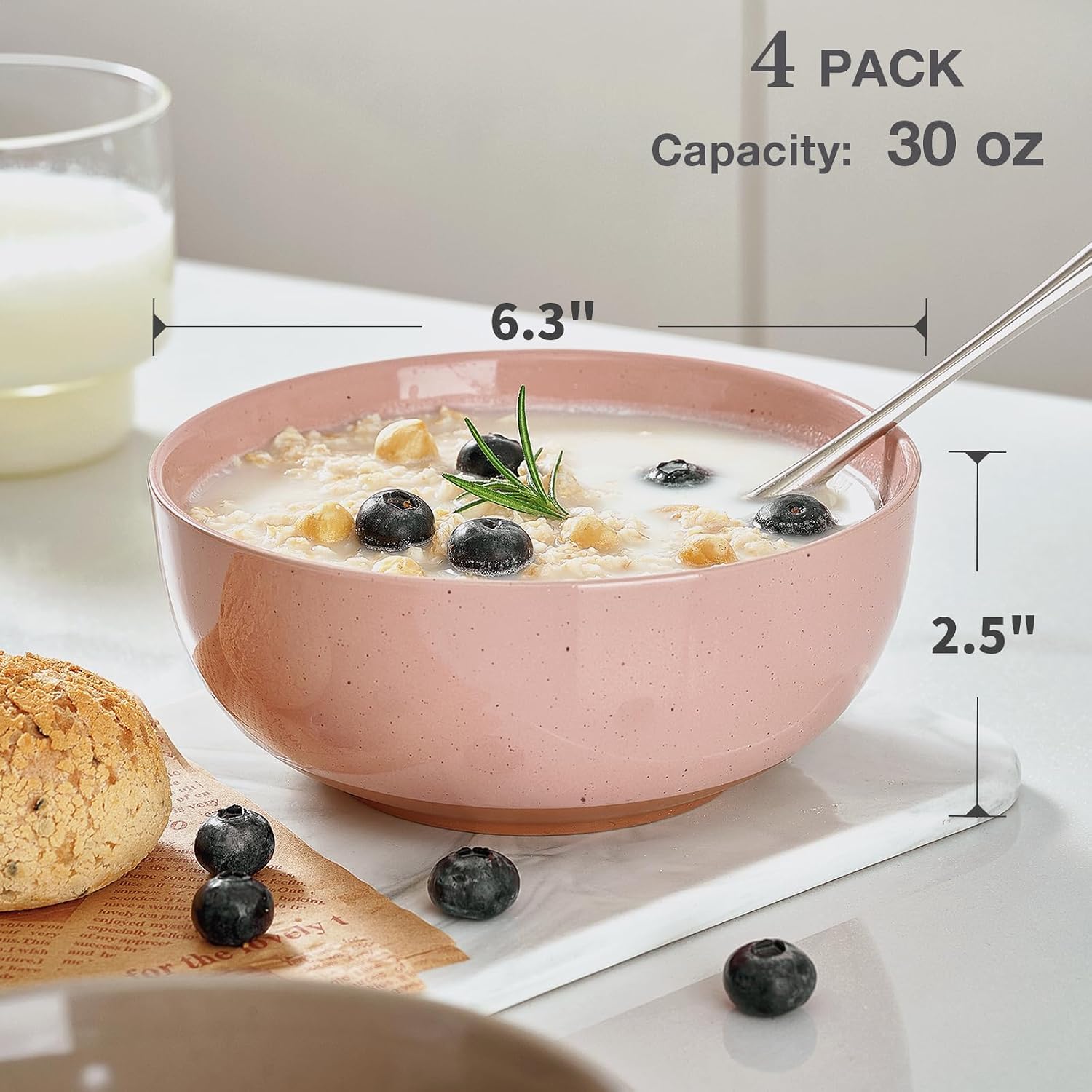 Morandi Color Large Ceramic Bowls Set of 4  30 Ounce Cereal  Soup  Salad  Oatmeal  Serving Bowls - Dishwasher & Microwave Safe