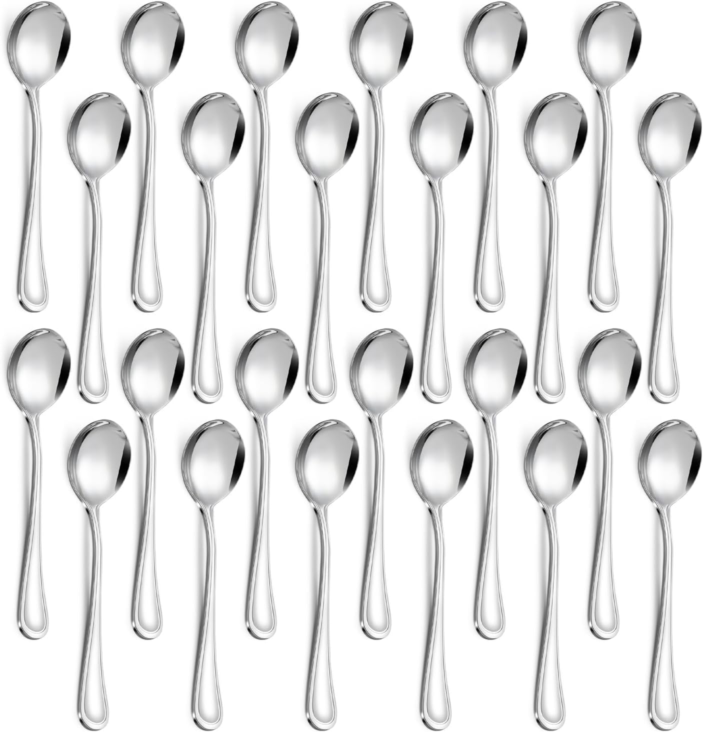 Soup Spoons - 24 PCS Round Spoon  6.9 Inch Stainless Steel Korean Spoons for Soup  Cereal  Dessert  Dishwasher Safe & Line Pattern