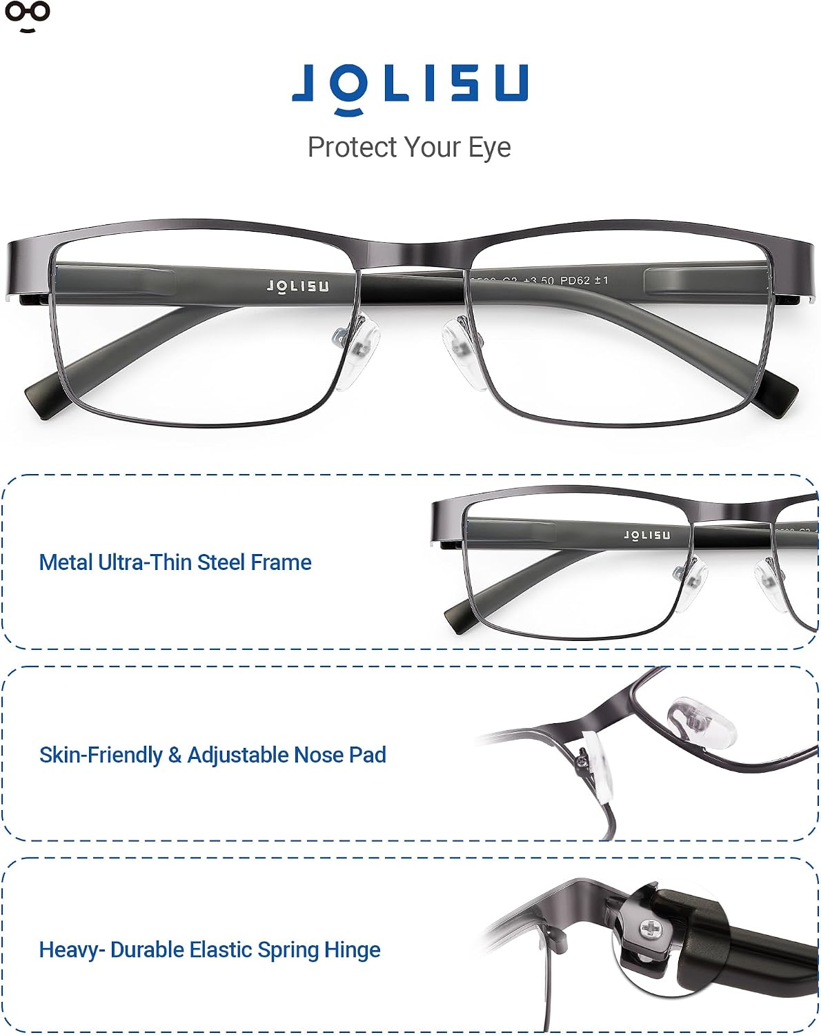 5PCS Reading Glasses Men - Blue Light Blocking Computer Metal Thin Frame Readers For Mens/Women（2.00）