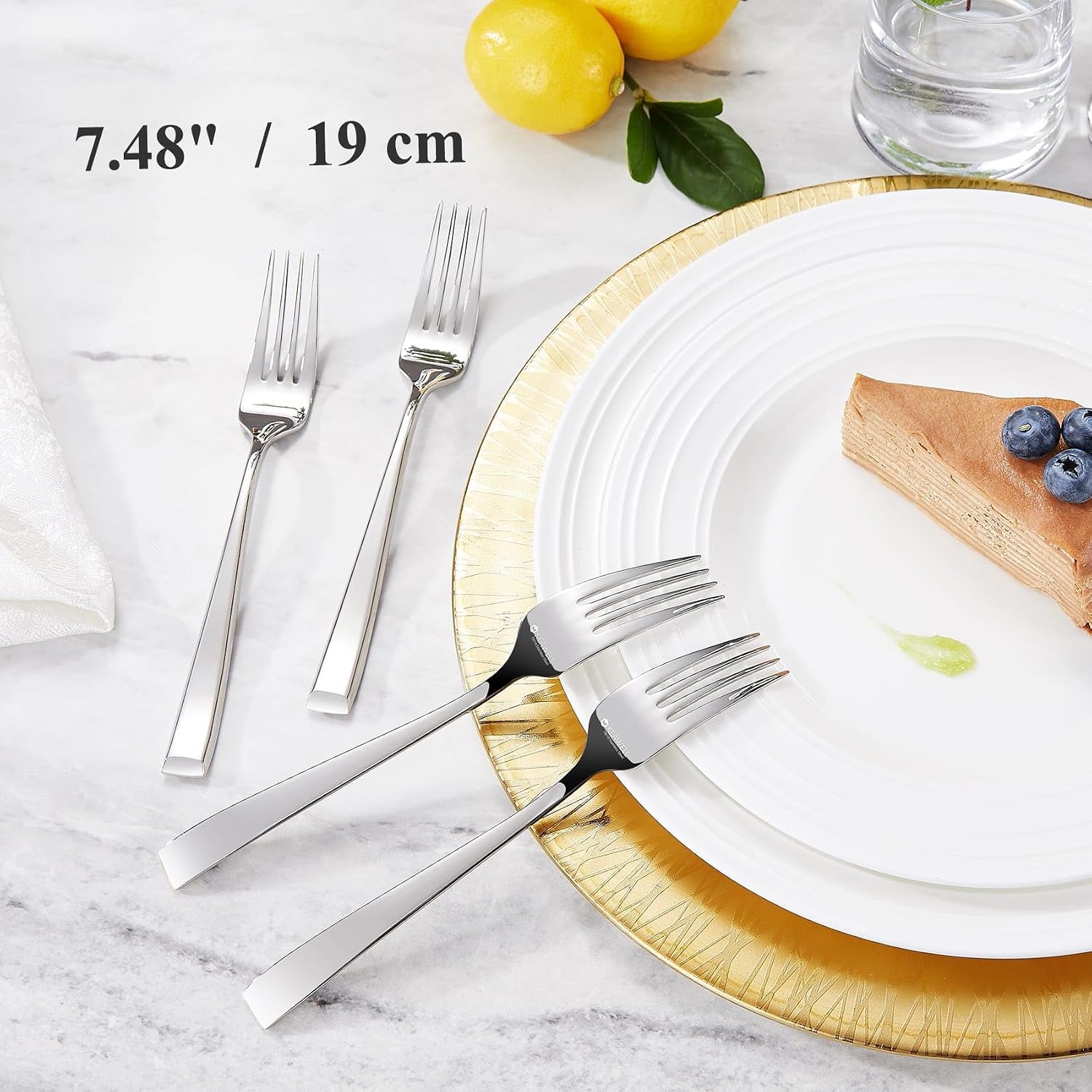 KEAWELL Premium Imperial 4-Piece 7.5 inch Forks Set – Heavy Duty 18/10 Stainless Steel Flatware with Mirror Finish and Squared Edge  Dishwasher Safe for Elegant Dining (4  Salad Forks)