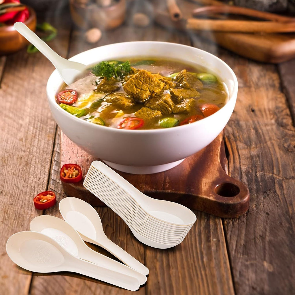 300 Pack Disposable Asian Soup Spoon  Small Plastic Spoons Bulk  4.6" × 1.2" Heavy Duty Spoons for Hot Soup  Plastic Utensils Cutlery for Home Restaurant Party Supply  Freezer Microwave Safe