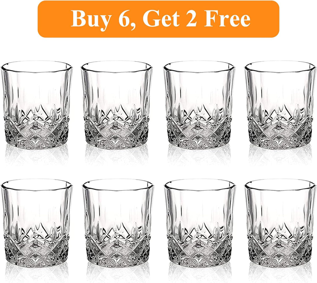 Crystal Whiskey Glasses Set of 8(Buy 6  get 2 Free)  11 OZ Old Fashioned Whiskey Glasses  Bourbon Cocktail Rocks Glasses  Clear Bar Glasses for Drinking Scotch Vodka Tequila Rum Gift for Men