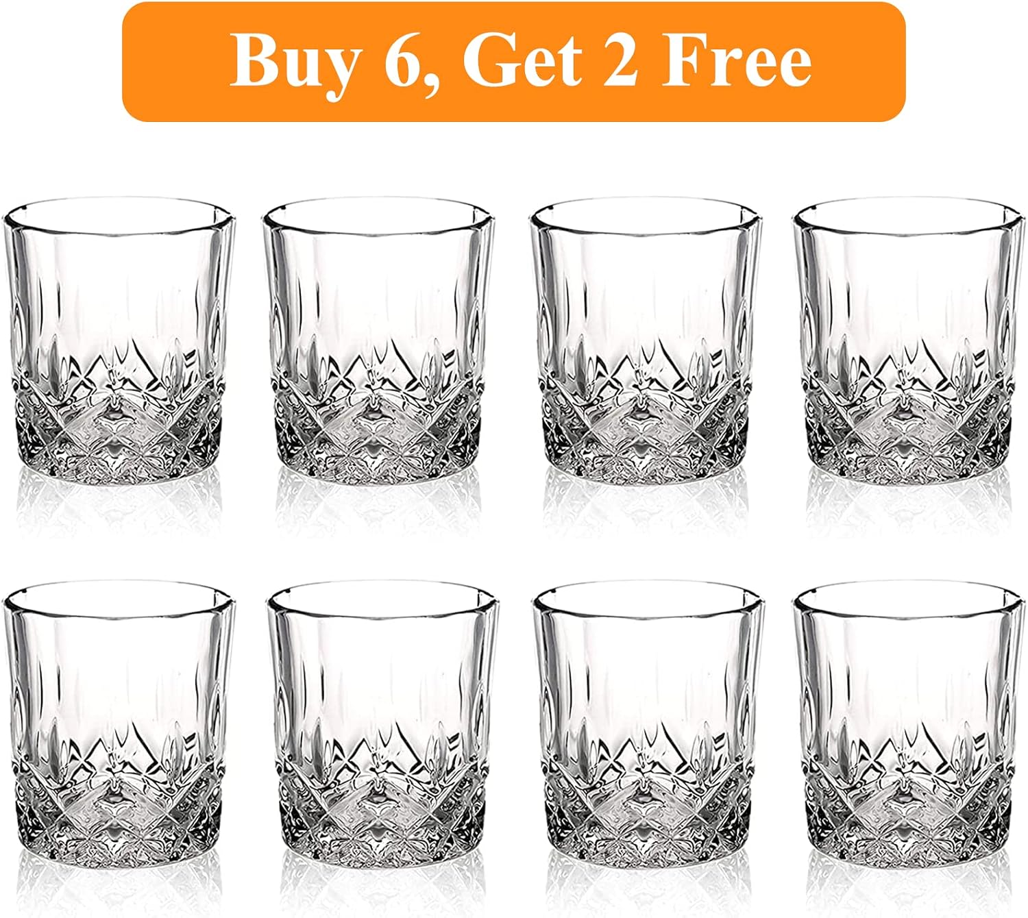 Crystal Whiskey Glasses Set of 8(Buy 6  get 2 Free)  11 OZ Old Fashioned Whiskey Glasses  Bourbon Cocktail Rocks Glasses  Clear Bar Glasses for Drinking Scotch Vodka Tequila Rum Gift for Men