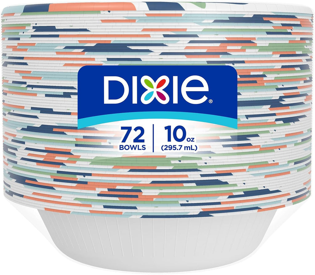 Dixie Small Paper Bowls  10 Oz  72 Count  Microwave-Safe  Soak-Proof  Disposable Bowls Great For Snacks  Dessert  And Light Lunch Meals