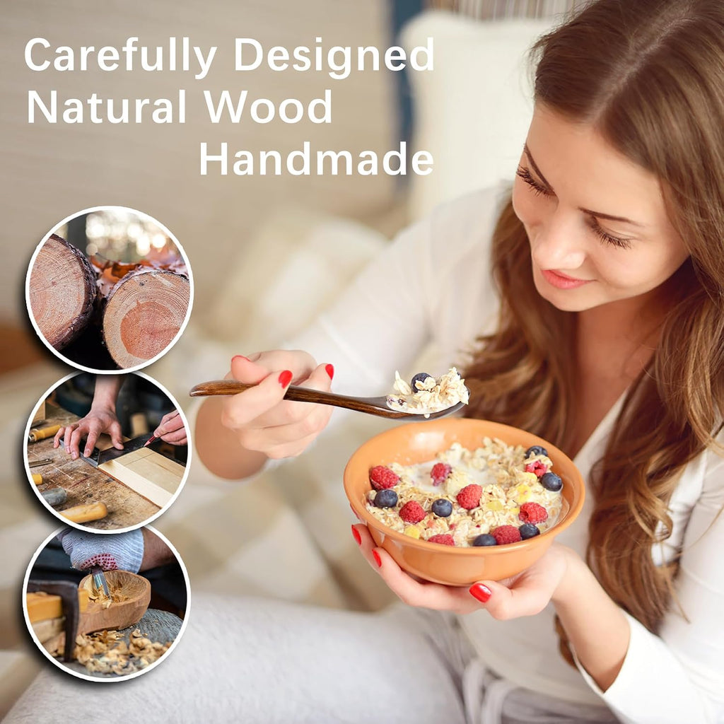 6 PCS Wooden Spoons for Honey  6.7 inch Small Wooden Spoons - Terrific for Tea  Coffee & Soup  Little Wood Serving Table Spoon Set  Bulk Bamboo Teaspoon for Eating with Unique Design