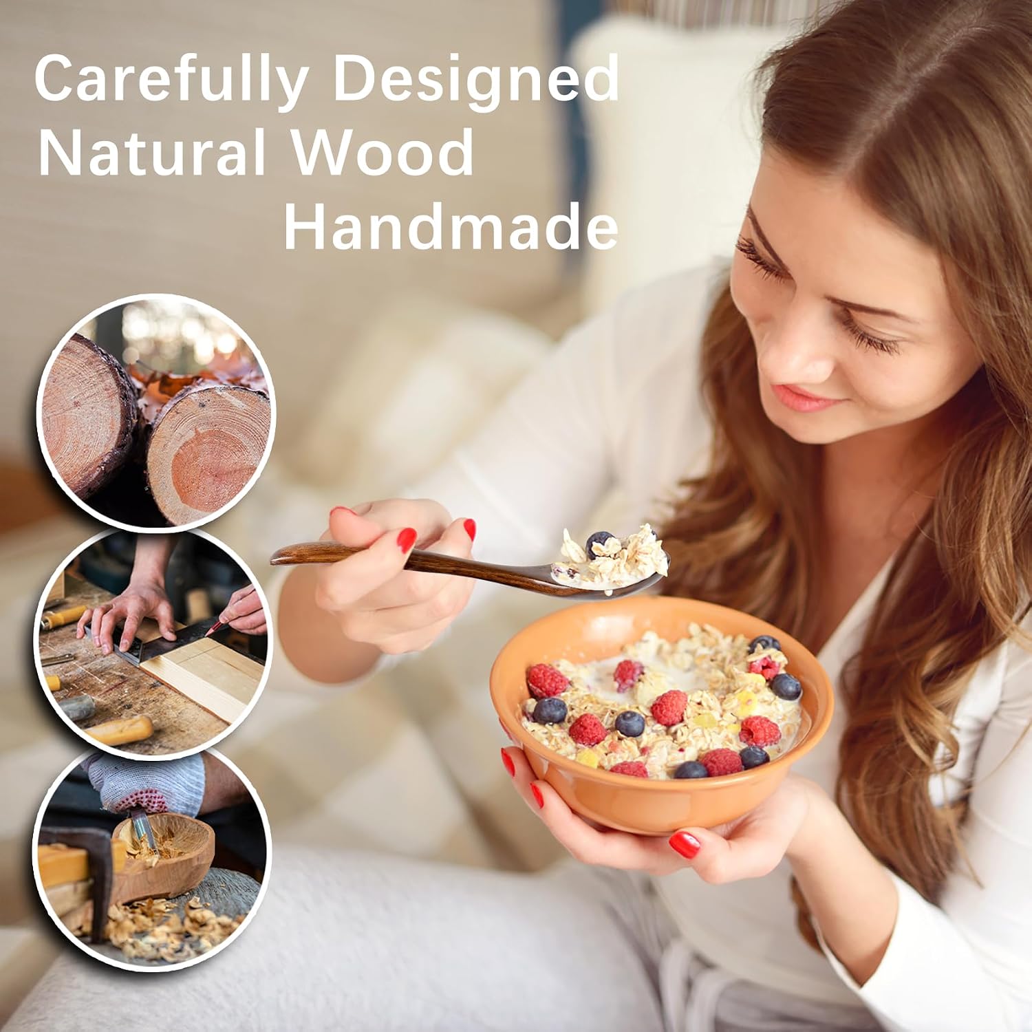 6 PCS Wooden Spoons for Honey  6.7 inch Small Wooden Spoons - Terrific for Tea  Coffee & Soup  Little Wood Serving Table Spoon Set  Bulk Bamboo Teaspoon for Eating with Unique Design