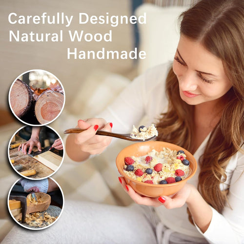 6 PCS Wooden Spoons for Honey  6.7 inch Small Wooden Spoons - Terrific for Tea  Coffee & Soup  Little Wood Serving Table Spoon Set  Bulk Bamboo Teaspoon for Eating with Unique Design