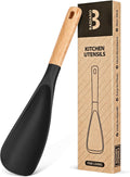 Cooking Spoon for Nonstick Cookwares  Great for Cooking and Serving Sturdy BPA-Free Matte Silicone  Wood Handle Spoon for Mixing  Scoop  and Scrape (BLACK  11.4 inch)