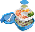 Bentgo Salad Container - 54 oz Bowl with 4-Compartment Toppings Tray  Leak-Proof Dressing Container  Reusable Fork  BPA-Free Lunch Box for Meal Prep & Food Storage; Removable Bento Tray (Blue)