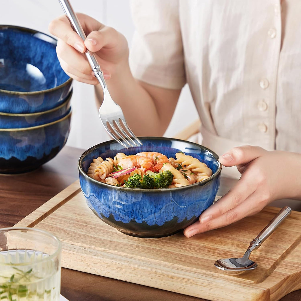 vancasso Starry 24oz Bowls for Soup  Ceramic Soup Bowls Set of 4  Blue Cereal Bowls Set for Kitchen  Salad Bowls Set  Pasta Oatmeal Bowls  Lead-free  Dishwasher & Microwave Oven Safe  Blue