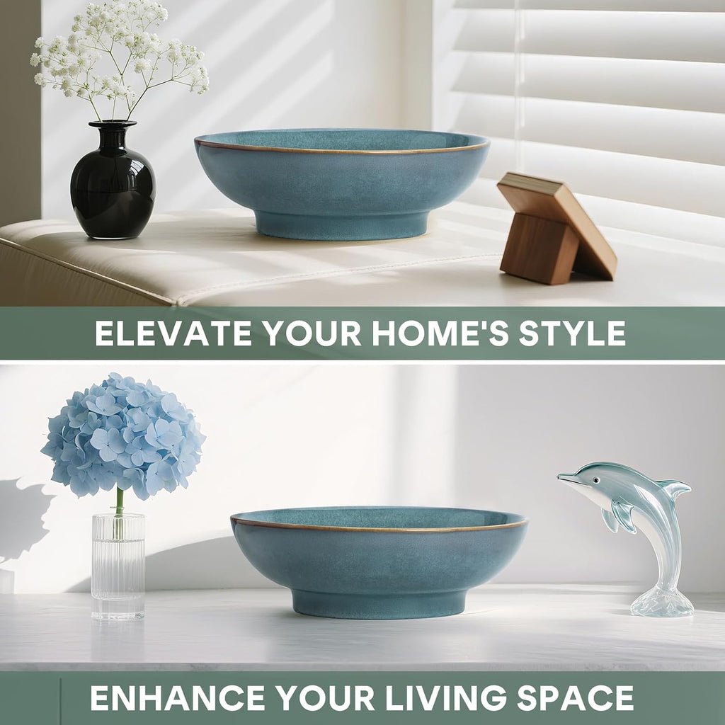 10" Decorative Bowl Ceramic Fruit Bowl for Kitchen Counter Coffee Table  Dining Room Table Centerpiece Bowel Entryway Key Holder & Jewelry Organizer (Ocean Blue)