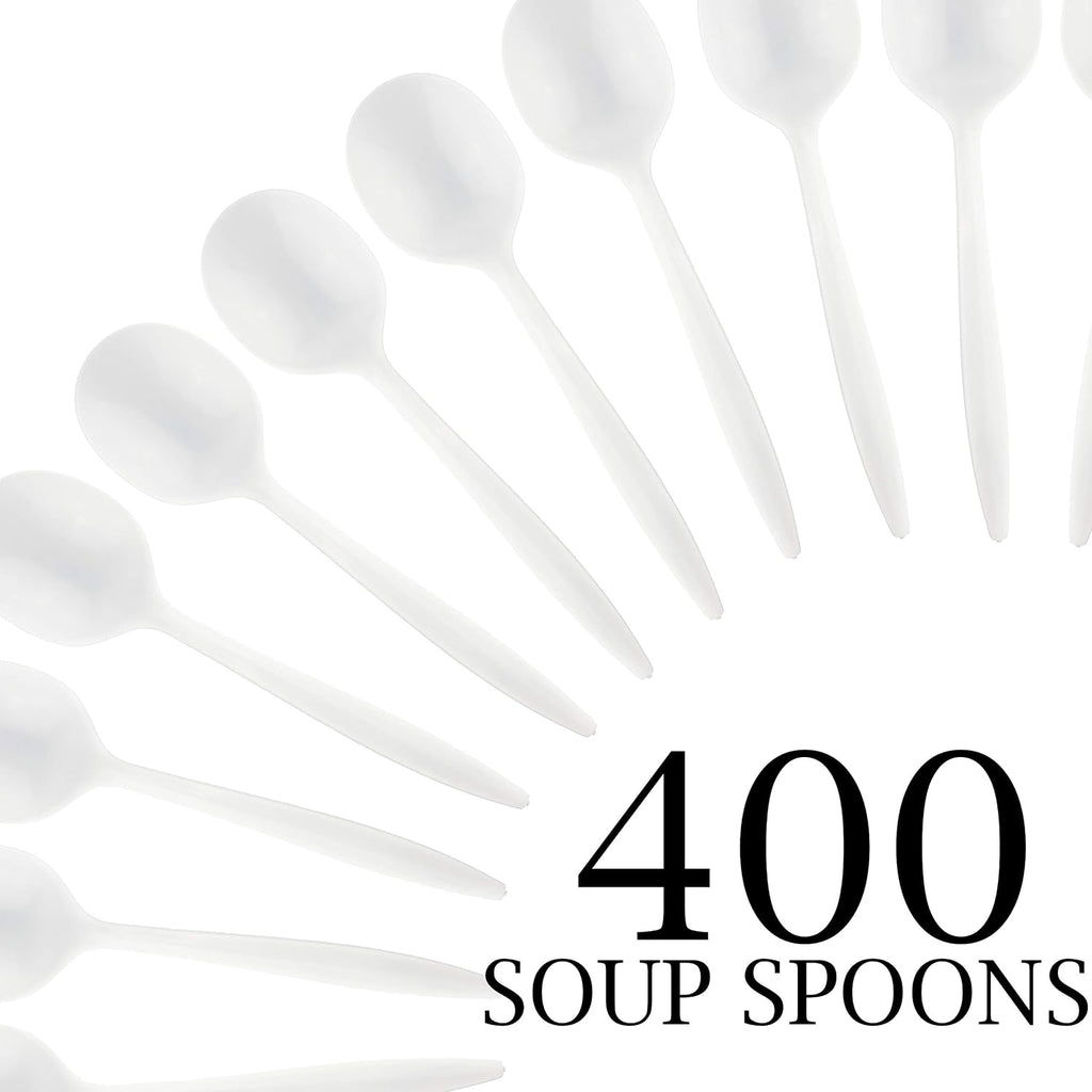 Plasticpro Cutlery 400 Mediumweight White Disposable Plastic Soup Spoons