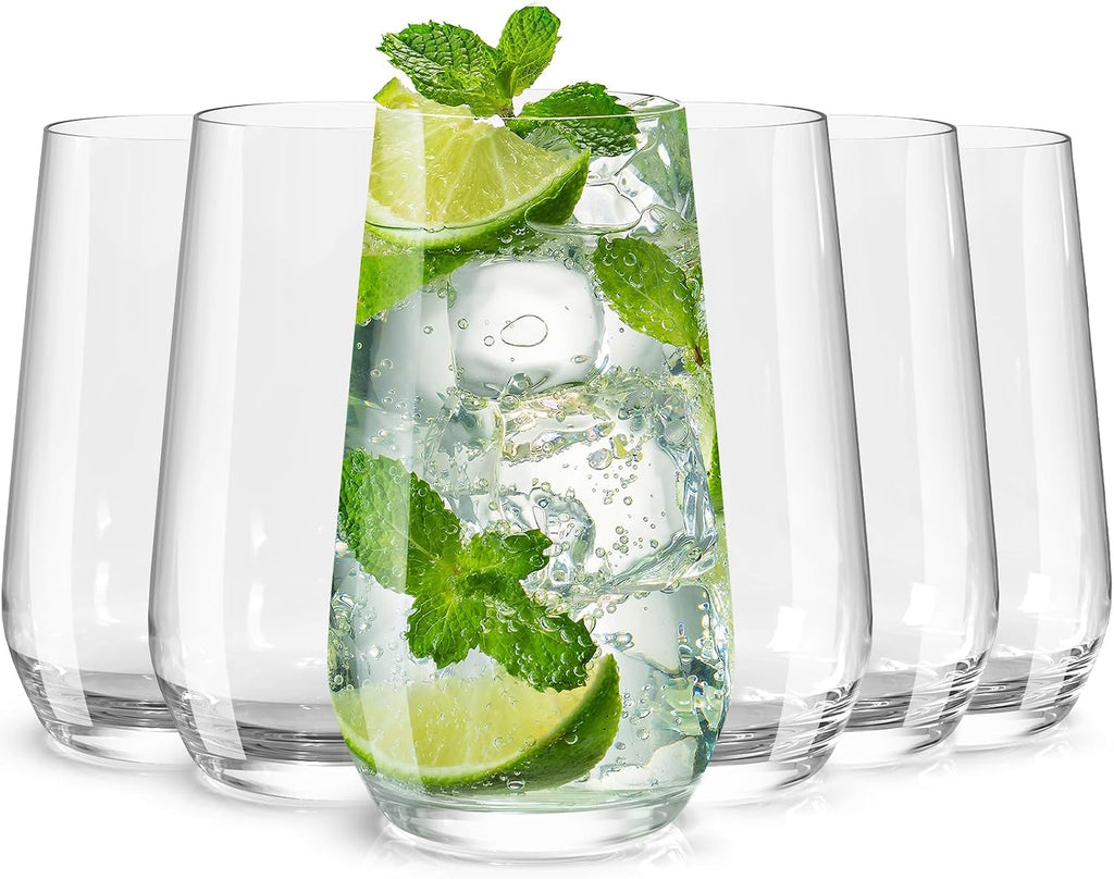 Drinking Glasses Set of 6  16.4 oz Crystal Water Glasses Tall Glass Cups Highball Glass for Cocktail Juice Mojito Iced Tea Kitchen and Bar Glassware Gifts for Christmas