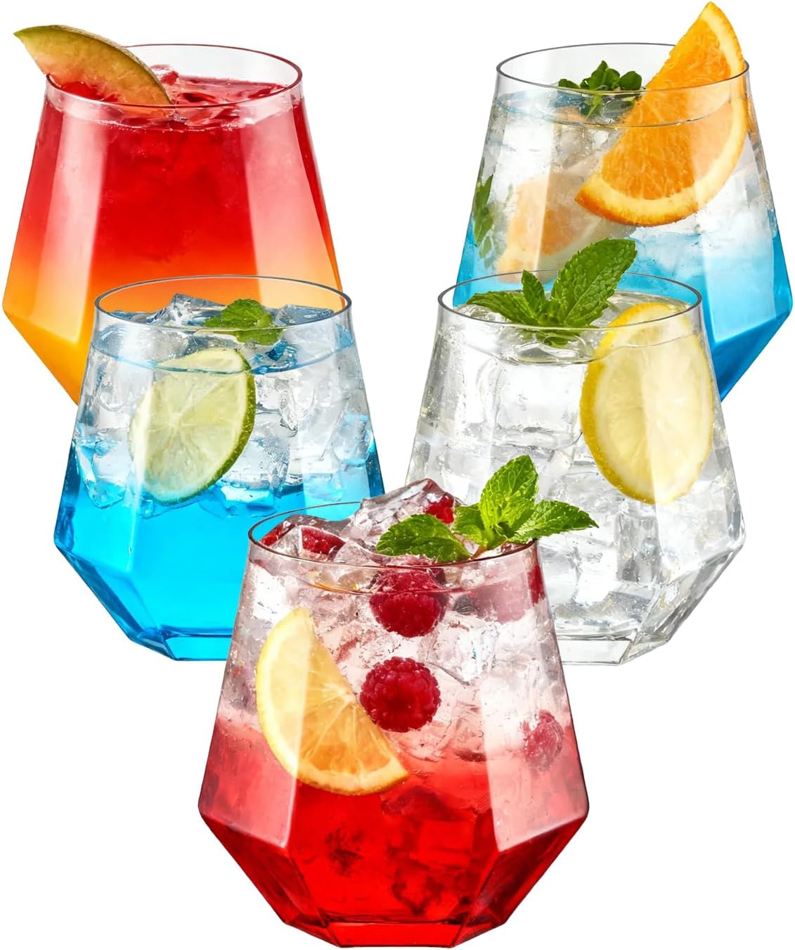 BESTSTAR 40 PCS Clear 12 Oz Plastic Wine Whiskey Glasses  Diamond Stemless Unbreakable Disposable Wine Glasses for Parties  Ideal for Weddings  Christmas  Halloween Holidays pool party Daily Use