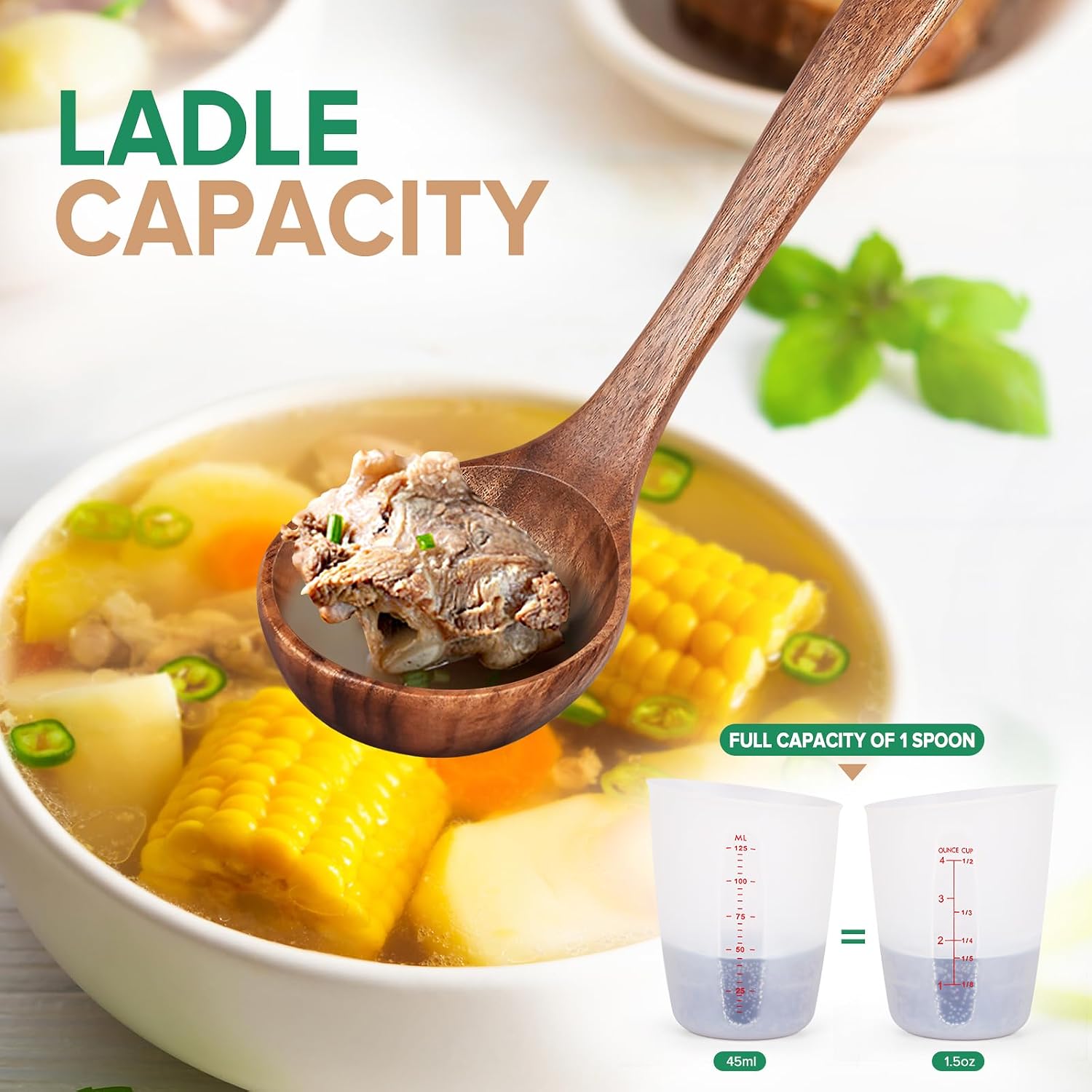 Wooden Soup Spoon for Cooking  Teak Acacia Soup Ladle  Non-Toxic Natural Wood Serving Spoon for Gravy Sauce Porridge  Long Handle Deep Scooper Server Utensil  No-Scratch Cookware Surface 10.6″