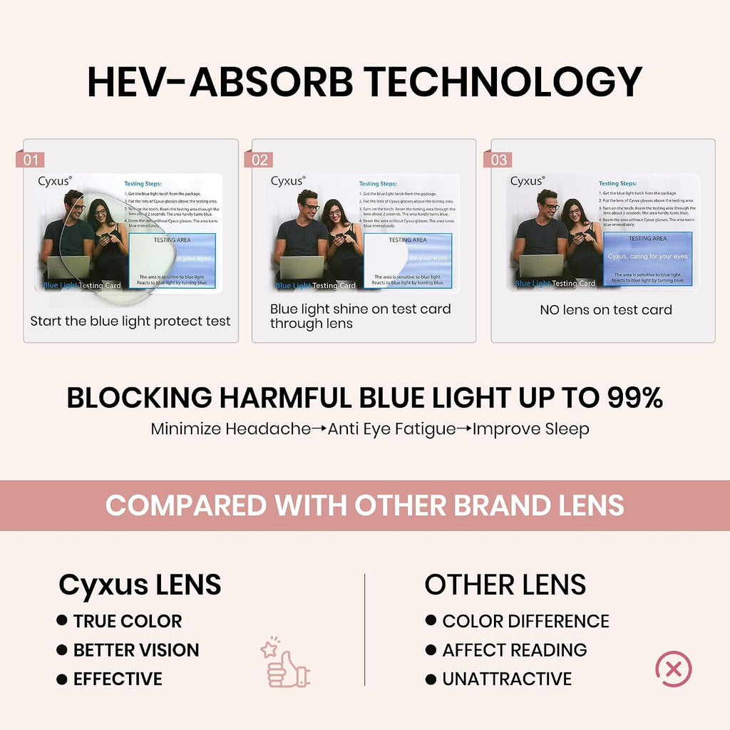 Cyxus Blue Light Glasses for Woman  Reduce Eye Strain Ideal for Office Working  Studying Ultra-Light TR90 for All-Day Comfort