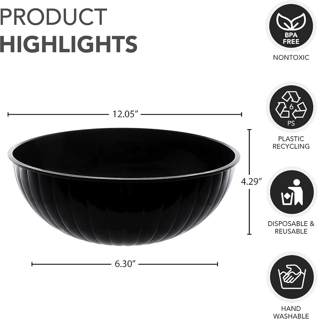 Party Essentials Hard Plastic 192-Ounce Serving Bowl  Black