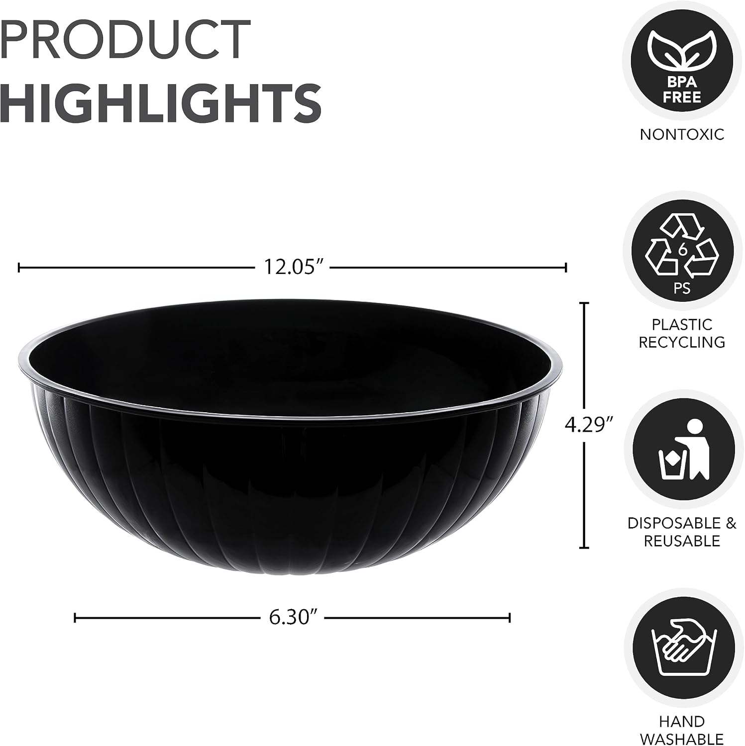 Party Essentials Hard Plastic 192-Ounce Serving Bowl  Black