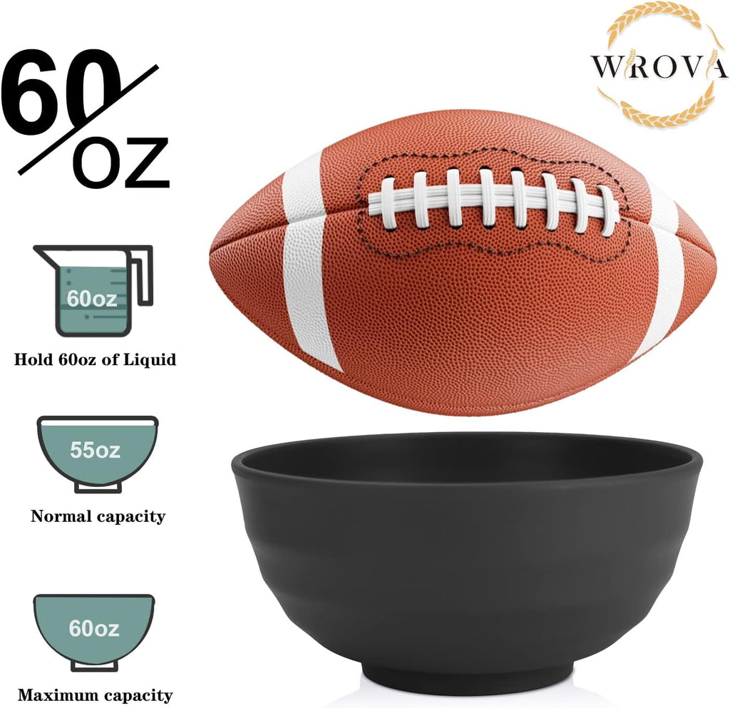 Wrova Wheat Straw Bowls Set 60 OZ Unbreakable Large Cereal Bowls Set of 6 Microwave and Dishwasher Safe Bowls Big Bowls for Camping and Picnic BPA Free Soup Bowl for Serving Oatmeal and Salad. Black