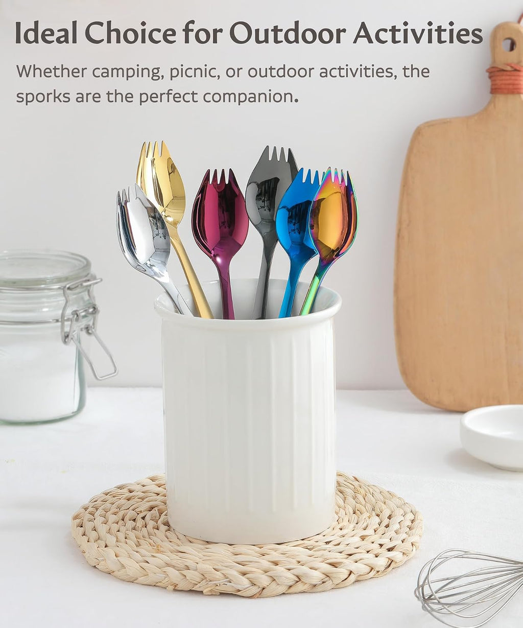 Lovingly Yours 7-inch Spork Stainless Steel  Reusable Metal Sporks  Set of 4