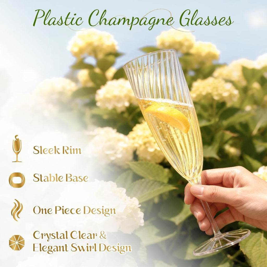 48 PCS Plastic Champagne Flutes Disposable  6 Oz Clear Plastic Champagne Glasses Reusable Wine Cocktail Cups for Weddings Parties Drinking Toasting Home Daily Life (Clear)